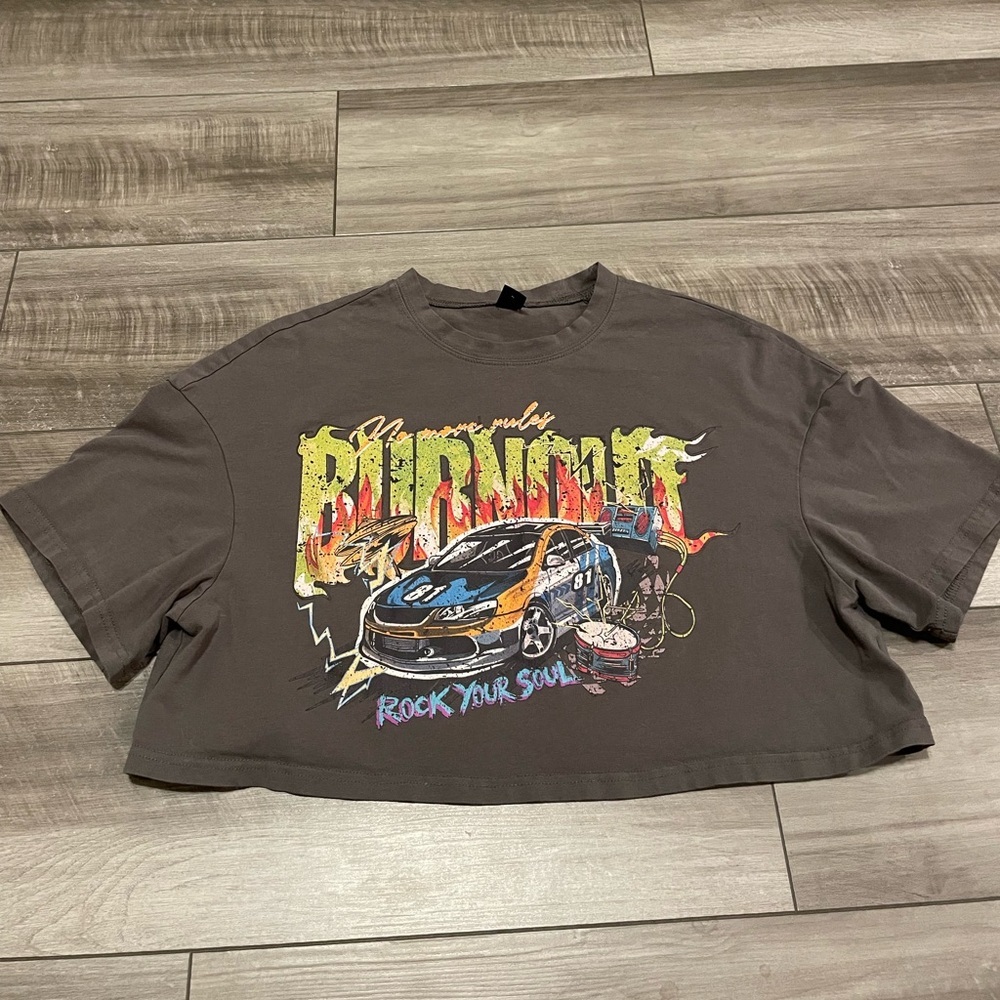 Cropped Graphic Tee - Rock Your Soul - Gray Size Large